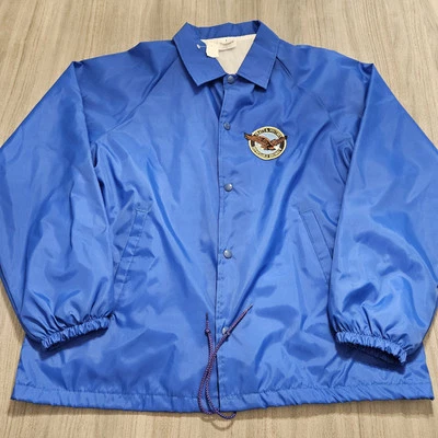 Vintage 90s Pratt & Whitney Blue Satin Nylon Auburn Sportswear Jacket XL NEW - Image 1 of 4