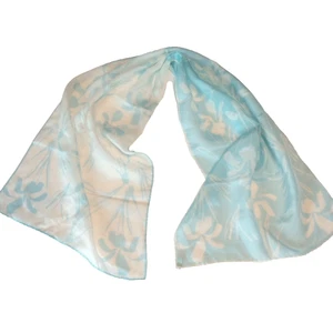 scarves by vera vintage japan baby blue & white vinal silk 14" x 42" EUC 2-tone - Picture 1 of 9