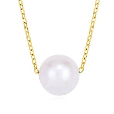 Collar solitario de perlas cultivadas de 7 mm de oro tricolor 14K (hueco) 16"-18" ajustable Foto 1 de 4