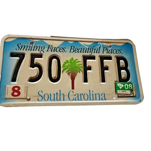 Placa de matrícula de Carolina del Sur 2008 750FFB etiqueta “Smiling Faces” - Imagen 1 de 5