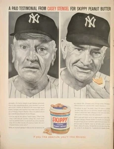 Pubblicità New York Yankees Casey Stengel Skippy stampa burro di arachidi 1959 - Foto 1 di 1