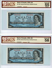 1954 $5 x 2 Canadian Banknote- Graded: BCS-AU-55 & Consecutive 