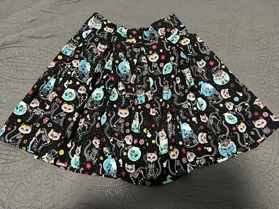 Falda Calavera Gato Hecha a Mano Día de los Muertos Para Mujer’s SM Plisada Día de Muertos Foto 1 de 4