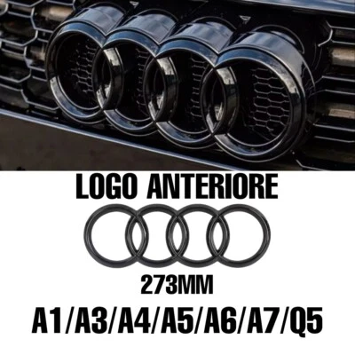 LOGO ANTERIORE AUDI nero lucido 273mm A1 A3 A4 A5 A6 A7 Q5 STEMMA EMBLEMA ANELLI - Image 1 of 2