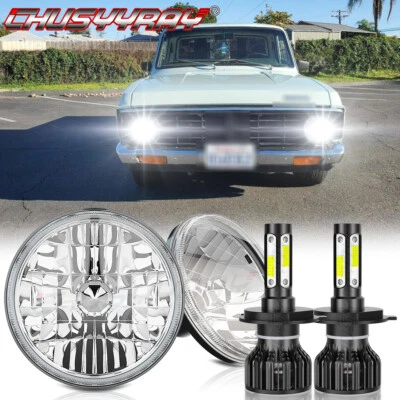 Fit Ford Courier 1972-1982 Pair 7 Inch Round White LED Headlight Hi-Lo Lamp - image 1 of 4