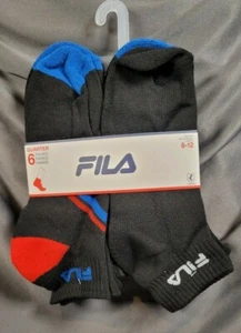 FILA Athletic Quarter Socks 6Pk Asst Black Arch Support, Cushioned, Shoe Sz 8-12 - Picture 1 of 5