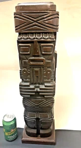 HUGE 23” RARE AZTEC MAYAN IDOL WOOD CARVING SCULPTURE MEXICO FOLK ART - STORAGE - Picture 1 of 7