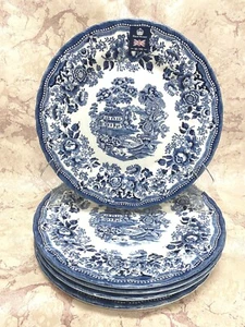 NEW (5) ROYAL WESSEX Light Blue White Scenic Village DINNER PLATES Home Decor - Picture 1 of 8