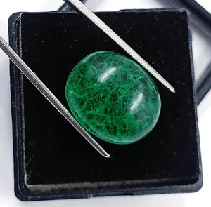 Lab-Created Certified 19-21Ct Heated Cabochon Emerald Loose Gemstone 24N - Picture 1 of 4