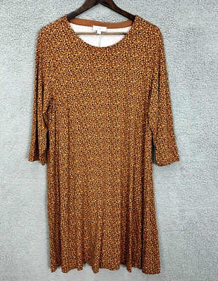 LOFT Shift Dress Womens XL Orange Geometric Dot Splatter Preppy Boho Earthy - Image 1 of 4