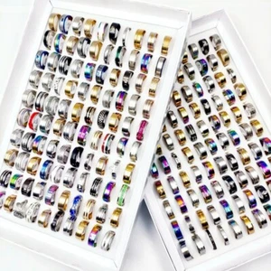 Restposten Edelstahl Ringe 100 Stk. Mix Schmuck Flohmarkt mit Display Fingerring - Bild 1 von 5