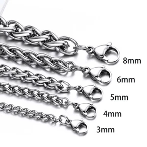 3/4/5/6/8mm Man Woman Stainless Steel Wheat Braided Chain Necklace Never Fade - Picture 1 of 3