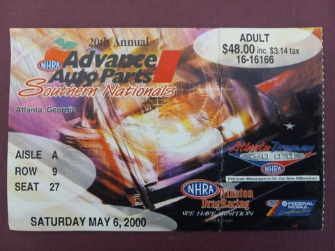 2000 Atlanta Dragway NHRA Advance A/P Southern Nationals Ticket Stubs Cover