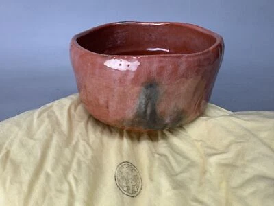 Y8585 CHAWAN Raku-ware cuenco rojo firmado Japón antiguo té ceremonia taza de cerámica Foto 1 de 4