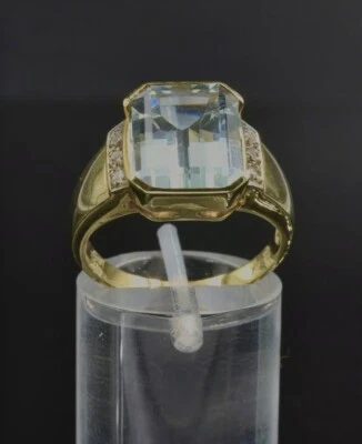 585/ 14kt Gelbgold Ring, mit Aquamarin, Diamanten 0,06ct, Gr.57, guter Zustand. - Bild 1 von 3