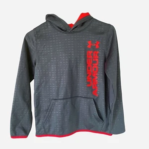 Under Armour Junior Kids Hoodie Gray Neon Orange Size M Medium Style Coldgear - Picture 1 of 7