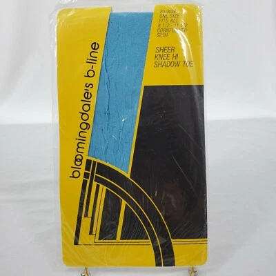 Vintage Bloomingdale's b-line Sheer Shadow Toe Knee Hi Cornflower Blue One Size - Image 1 of 4