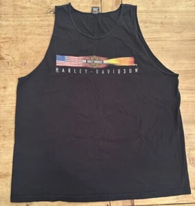 Vtg 1999 Harley Davidson Black Tank Top Placerville, Ca XL American Flag - Picture 1 of 6
