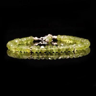 Natural Peridot Bracelet  925 Sterling Silver  Peridot Faceted Bracelet - Image 1 of 3