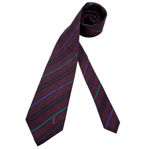 YVES SAINT LAURENT VINTAGE Burgundy Striped Logo Silk LUXURY Tie ITALY - Picture 1 of 5