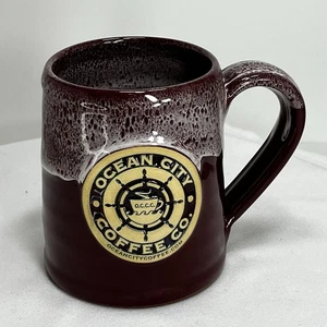 Deneen Pottery Ocean City Coffee Co Mug Burgundy Drip Glaze Hand Thrown 2015 - Picture 1 of 10