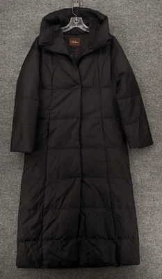 Chaqueta Cole Haan Mujer S Pequeña Negra Plumón Pluma Puffer Abrigo Largo Forrado Con Capucha Foto 1 de 4