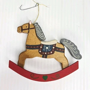 Cavallo a dondolo vintage in legno ornamento arte popolare cuore dipinto a mano decorazione natalizia - Foto 1 di 11