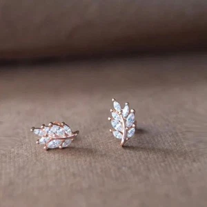 1 Ct Marquise Cut Diamond Leaf Design Wedding Stud Earrings 14k Rose Gold Over - Picture 1 of 5