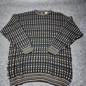 Bachrach Mens Italian Wool Blend Geometric Vintage Sweater Black Tan Italy XXL - Picture 1 of 7