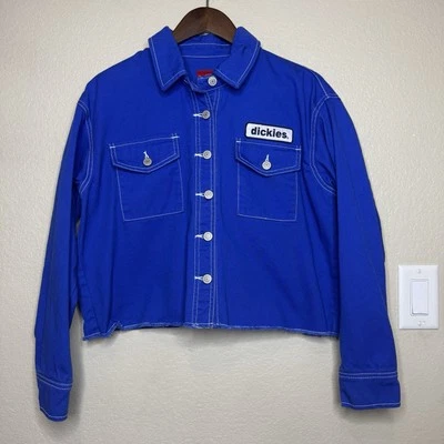 Dickies Y2K Blue Jean Crop Denim Jacket Logo Womens Size M Trucker Cowgirl - Image 1 of 4