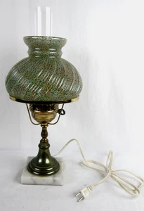 Vintage 18" Hurricane Student Schreibtischlampe, Speckle Swirl gerippter Glasschirm Marmorsockel - Bild 1 von 17
