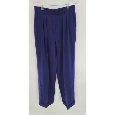 De Colección Escada Mujeres Plisado Lana Pantalones Pantalón 8 Lana Azul Dinero Antiguo Años 80 Dobladillo con Puños Foto 1 de 4