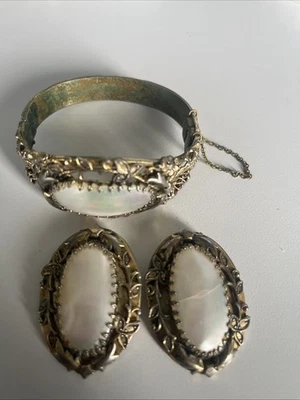 Conjunto de pendientes de clip pulsera Whiting Davis vintage pinza con bisagras tono dorado Foto 1 de 4