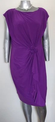 WOMAN JONES NEW YORK KNEE DRESS Size 18W FAUX WRAP W/DECOR FLOWER SHORT SLEEVE - Image 1 of 4