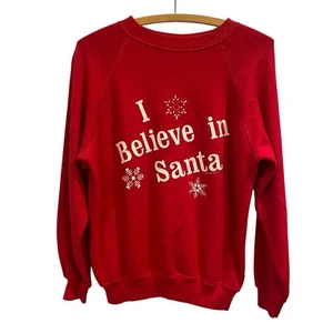 Vintage Sweatshirt 80er Jahre Weihnachten rot I Believe In Santa M - Bild 1 von 16