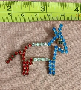 Vintage Demokrat Esel rot weiß und blau Strass Brosche Anstecknadel Dem - Bild 1 von 3