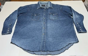 VTG Wrangler Denim Jean Pearl Snap Men’s Tag 19x34 (3XL) Faded Distressed USA - Picture 1 of 9
