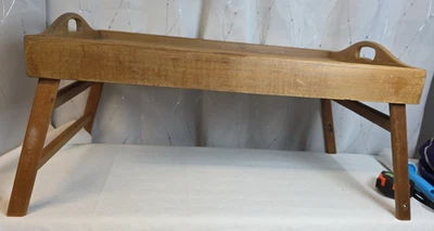 复古柚木服务床电视托盘手柄折叠 22x14x10 Charcuterie MCM — 第 1/4 张图片