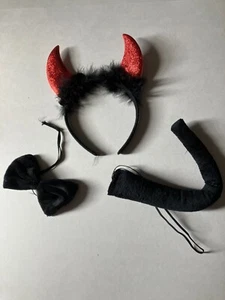 Halloween black and red devil headband with tail and bow tie - Picture 1 of 2