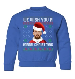 Messi Christmas Tee | Holiday Soccer Ugly Sweater Youth Crewneck Sweatshirt - Picture 1 of 9