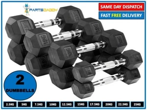 Hex Dumbbells Set Pair Ergo Iron Hand Weights Rubber Encased Hexagonal Gym 36-6 - Picture 1 of 25