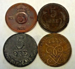 (4) MÜNZEN LOT 5 ERZ SCHWEDEN 1934 & 1964 DEMARK 1874 & 1955 REDUZIERT 23.07.25 (2281) - Bild 1 von 2