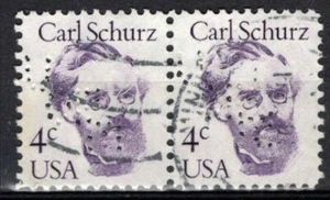 Perfins USA 1980, Sc1847 2x 4c Carl Schurz. Used UofM - Picture 1 of 3