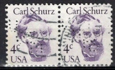 Perfins USA 1980, Sc1847 2x 4c Carl Schurz. Used UofM - Image 1 of 3