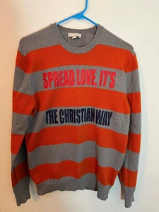 Gap Sweater Unisex Medium Orange Striped Crew Long Sleeve Knit Christian Way - Picture 1 of 5
