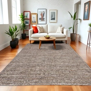 Noori Polka Dots Handmade Rugs, Brown Jute & Grey Wool For Living Room & Bedroom - Picture 1 of 7