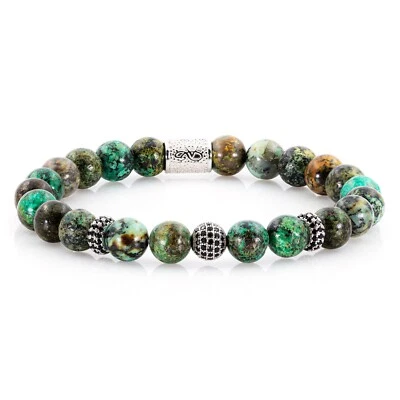 African Türkis 925 Sterling Silber Armband Bracelet Perlenarmband 8mm Zirkon - Bild 1 von 4