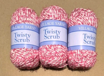 3-Pk Village Yarn Twisty Scrub Crochet Knitting Cotton Blend Strawberry Swirl - Image 1 of 3