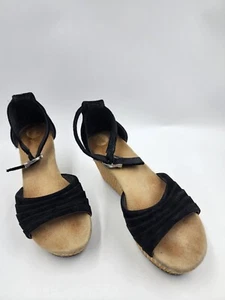 UGG LEANNE SUEDE WEDGE PLATFORM ESPADRILLE BLACK SANDALS SHOES WOMENS US 7 EU 38 - Picture 1 of 11