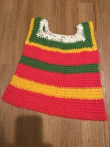 Hand Crocheted Top Child Sz L Bright Orange Green Yellow White NEW - Picture 1 of 4
